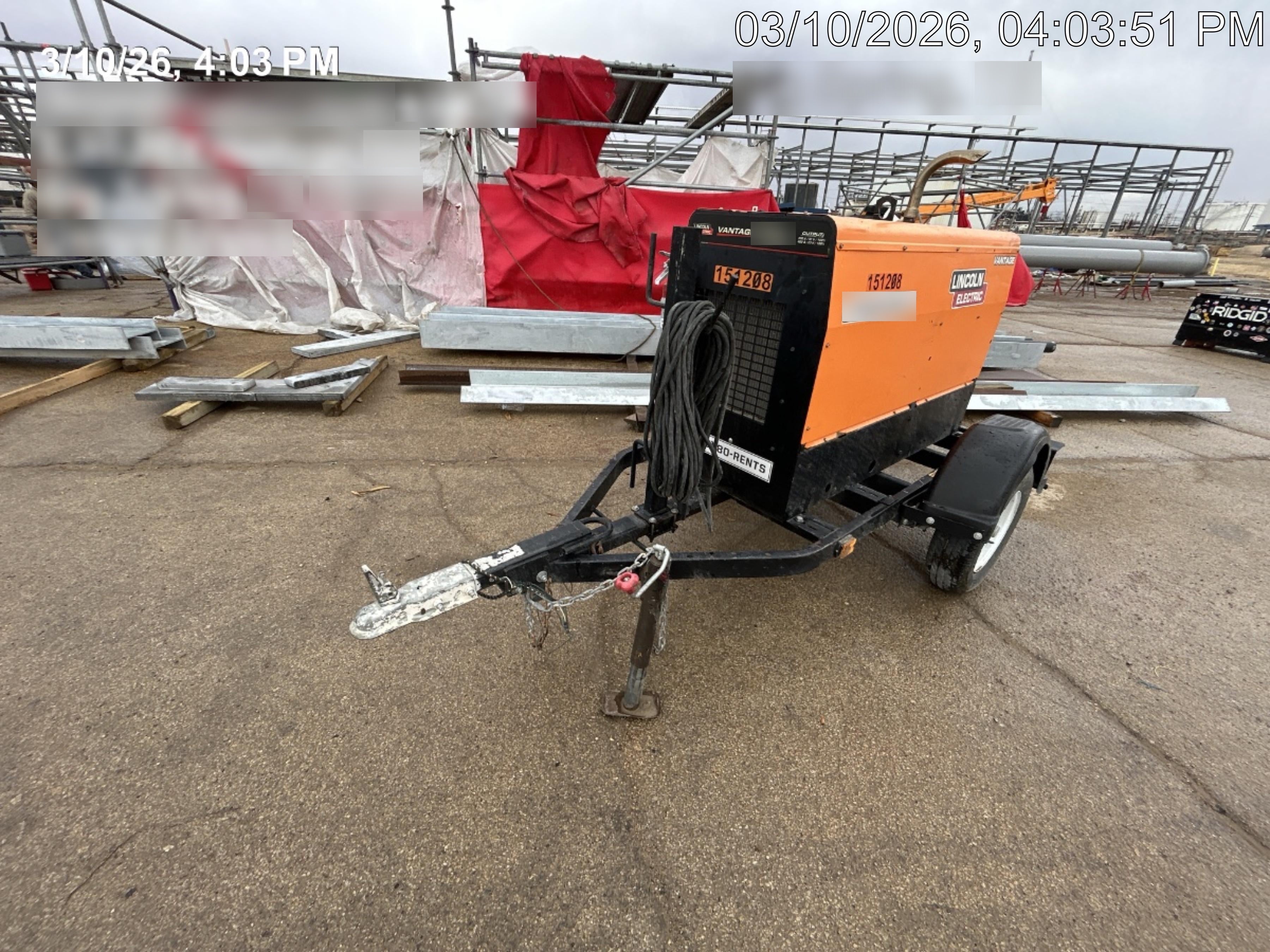 2021 Lincoln Electric Vantage 322 Vantage 322 Ready Pak 3 w/ Telematics & Decals, ORANGE (includes trailer, cable rack, fender light kit)