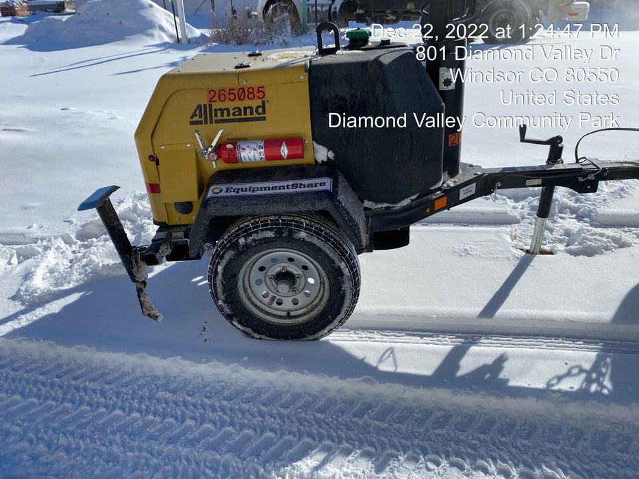 2022 Allmand NLV3GR (4) LED Light Fixture 350W, 23' Vertical Mast, 3kW Prime, Towable, ES Decals, T3