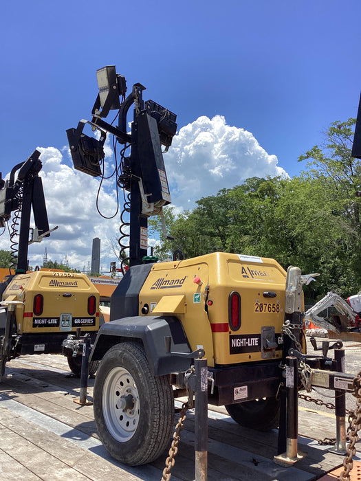 2022 Allmand NLV3GR (4) LED Light Fixture 350W, 23' Vertical Mast, 3kW Prime, Towable, Deep Sea L401, Leveling Jacks, Yanmar T4F 5.8hp