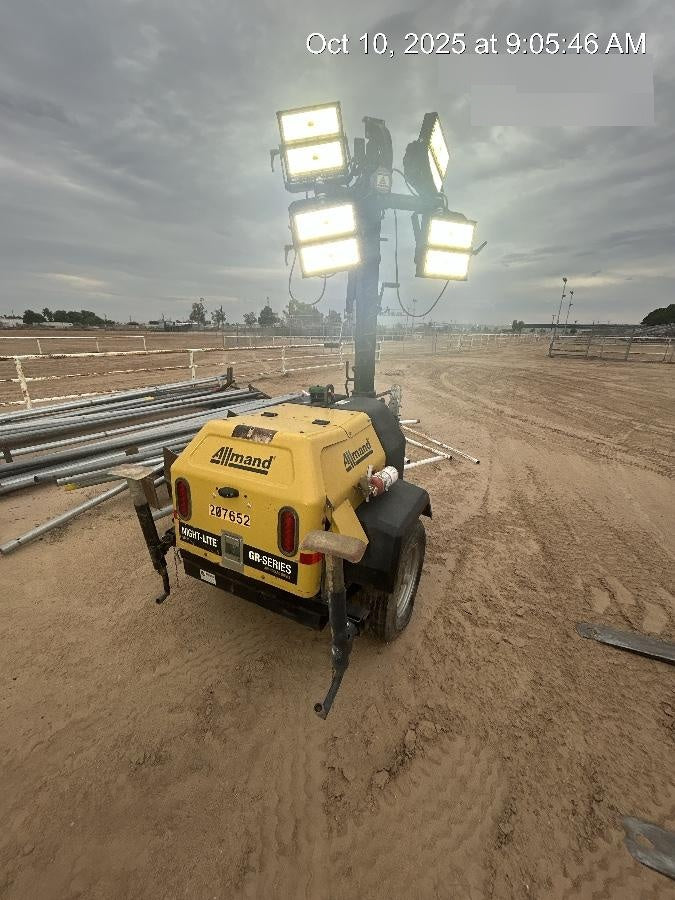 2022 Allmand NLV3GR (4) LED Light Fixture 350W, 23' Vertical Mast, 3kW Prime, Towable, Deep Sea L401, Leveling Jacks, Yanmar T4F 5.8hp