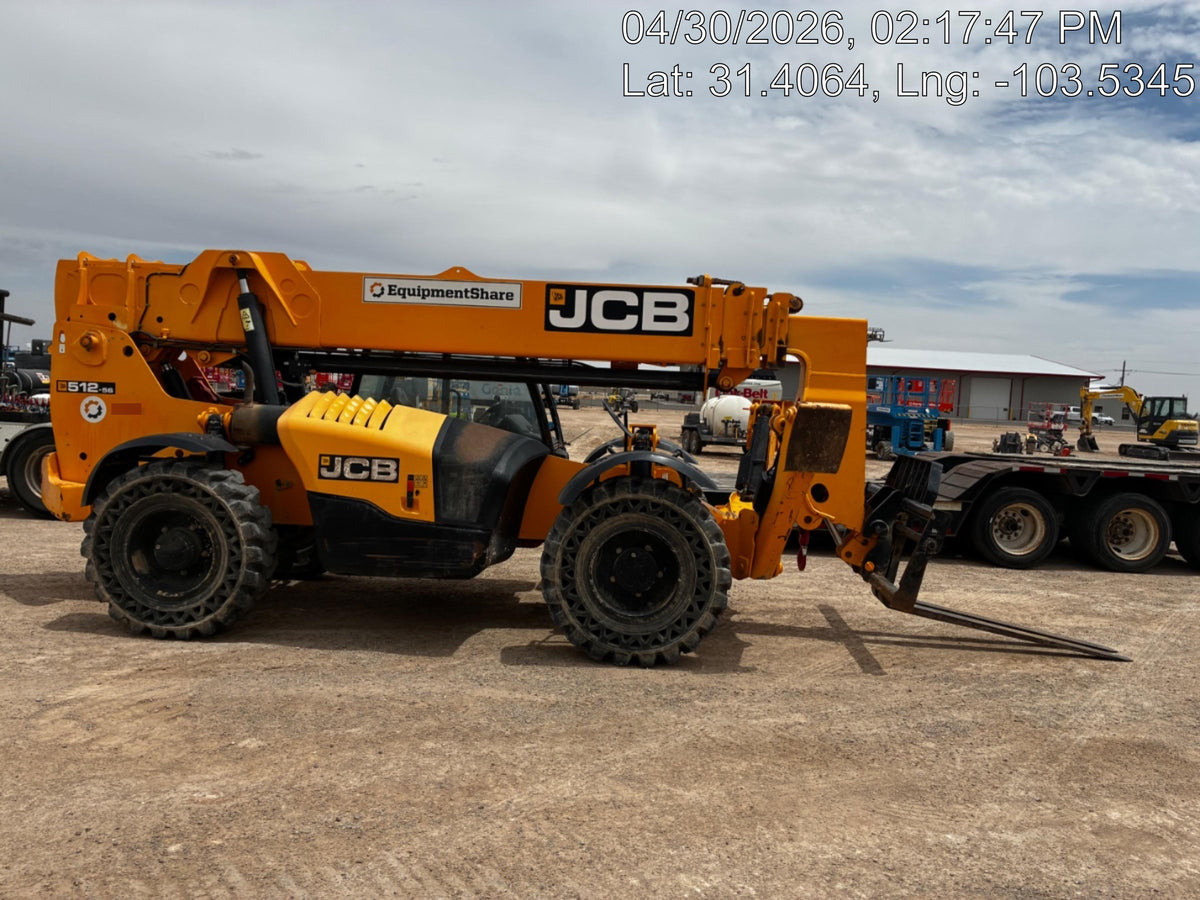 2020 JCB 512-56 Canopy, 74 HP, Solid Tires, STD Worklight, Beacon, Aux Hydraulics, Lifting Eye, Backup Alarm w/66" Carriage, 60" Forks