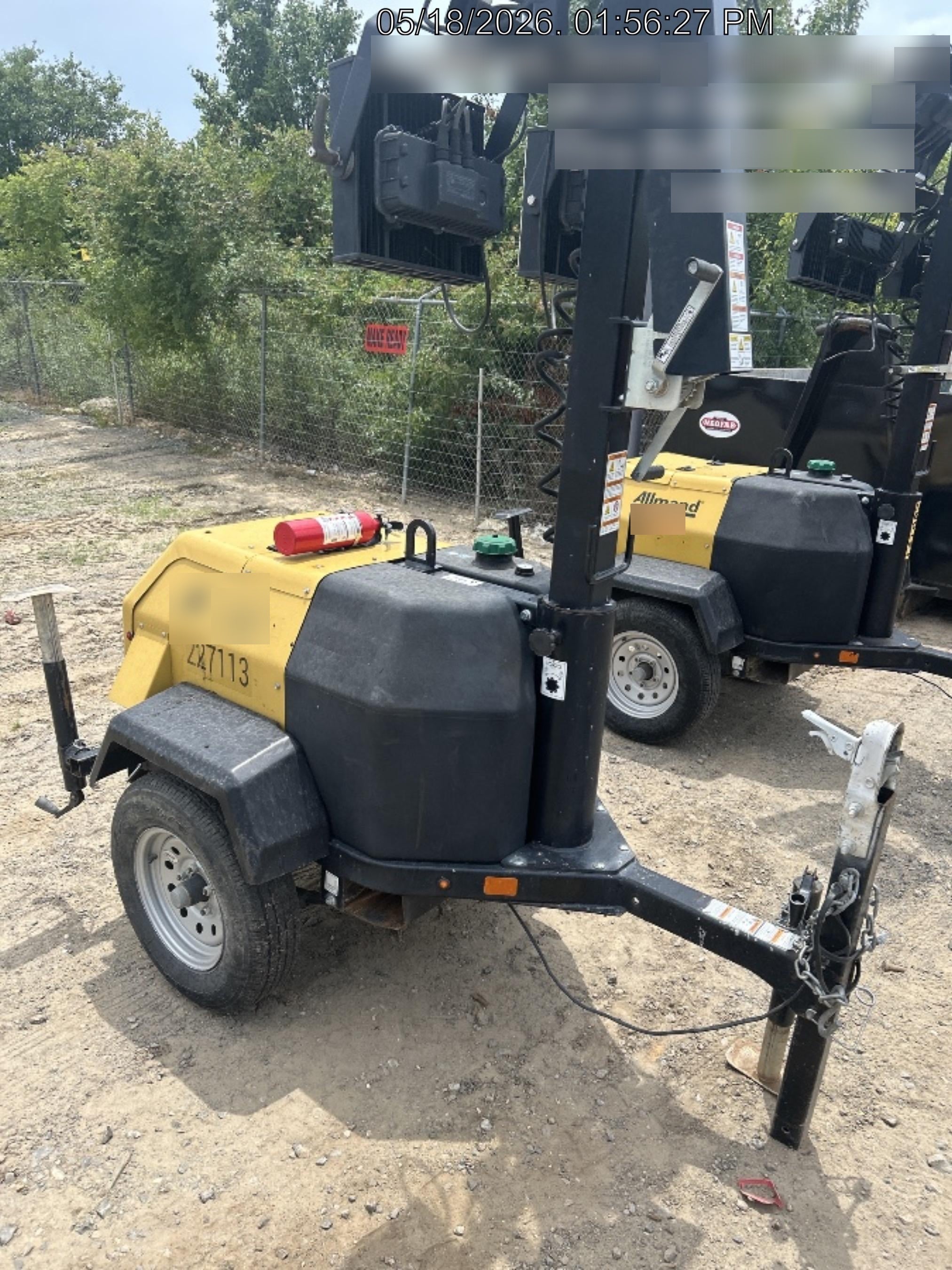 2022 Allmand NLV3GR (4) LED Light Fixture 350W, 23' Vertical Mast, 3kW Prime, Towable, Deep Sea L401, Leveling Jacks, Yanmar T4F 5.8hp