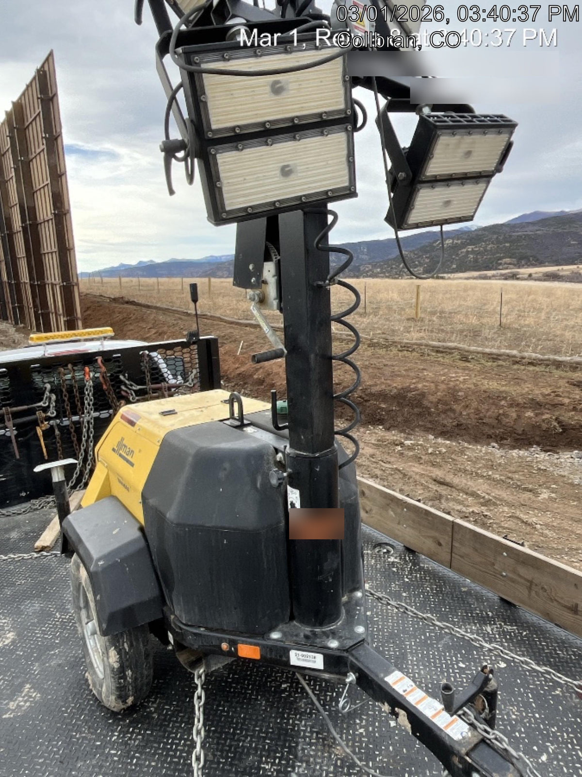 2022 Allmand NLV3GR (4) LED Light Fixture 350W, 23' Vertical Mast, 3kW Prime, Towable, ES Decals, T3