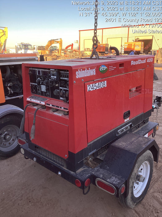 2022 Shindaiwa DGW400MDL Kubota D902 Engine, 23 HP, Dual Op Welder, Wire, Arc, Droop Stick, Tig, and CC Stick Functionality, Simulphase, 3 Phase and 1 Phase Gen Output, Single Axle NB Trlr, Slr Trckl Chrg 12V 12W, Fire Ext