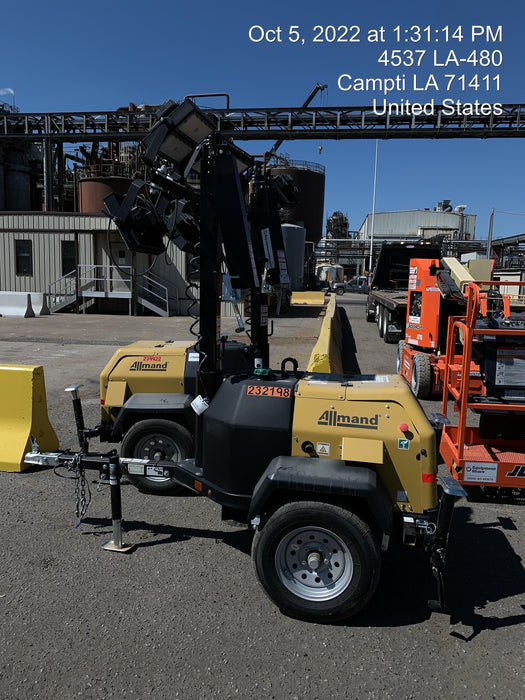 2022 Allmand NLV3GR (4) LED Light Fixture 350W, 23' Vertical Mast, 3kW Prime, Towable, Deep Sea L401, Leveling Jacks, Yanmar T4F 5.8hp