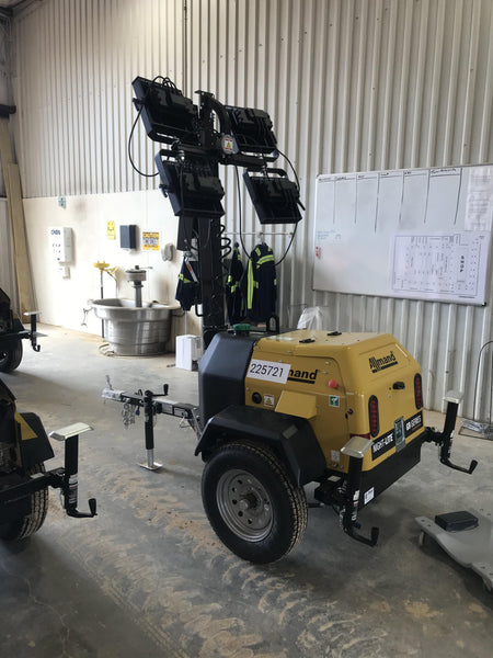 2022 Allmand NLV3GR (4) LED Light Fixture 350W, 23' Vertical Mast, 3kW Prime, Towable, Deep Sea L401, Leveling Jacks, Yanmar T4F 5.8hp