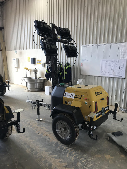 2022 Allmand NLV3GR (4) LED Light Fixture 350W, 23' Vertical Mast, 3kW Prime, Towable, Deep Sea L401, Leveling Jacks, Yanmar T4F 5.8hp