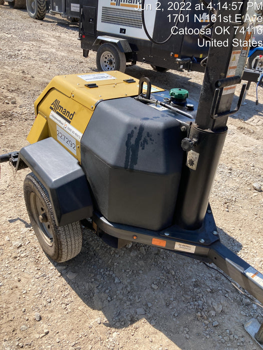 2022 Allmand NLV3GR (4) LED Light Fixture 350W, 23' Vertical Mast, 3kW Prime, Towable, Deep Sea L401, Leveling Jacks, Yanmar T4F 5.8hp