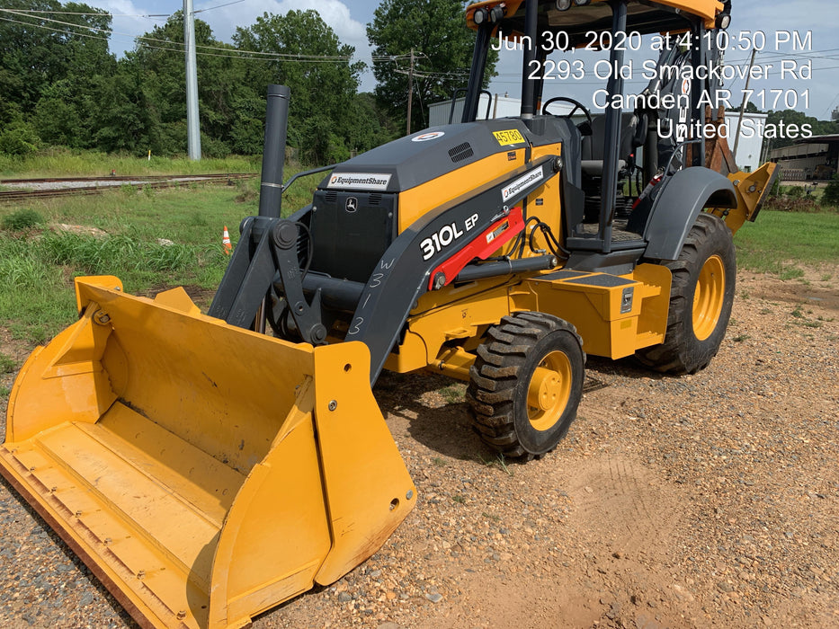 2019 John Deere 310LEP - Extendable Stick 4WD, Canopy, Extendable dipper, ISO Controls, 2 way Auxiliary Hydraulics, 4 in 1 Loader bucket w/ hook, Beacon w/ Buckets: 12”, 18”, and 24