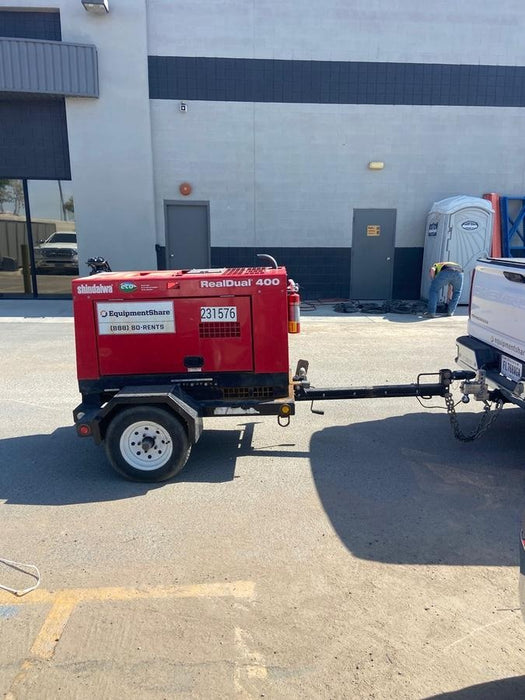 2022 Shindaiwa DGW400MDL Kubota D902 Engine, 23 HP, Dual Op Welder, Wire, Arc, Droop Stick, Tig, and CC Stick Functionality, Simulphase, 3 Phase and 1 Phase Gen Output, Single Axle NB Trlr, Slr Trckl Chrg 12V 12W, Fire Ext