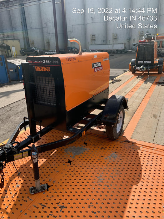 2021 Lincoln Electric Vantage 322 Vantage 322 Ready Pak 3 w/ Decals, ORANGE (includes trailer, cable rack, fender light kit) NO Telematics