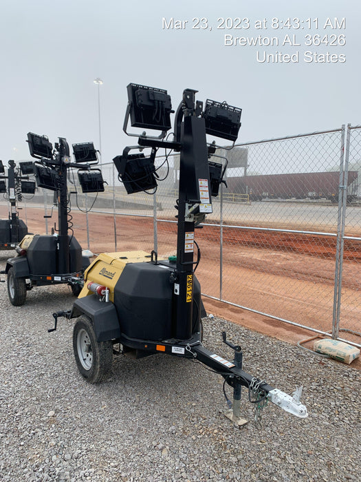 2022 Allmand NLV3GR (4) LED Light Fixture 350W, 23' Vertical Mast, 3kW Prime, Towable, Deep Sea L401, Leveling Jacks, Yanmar T4F 5.8hp