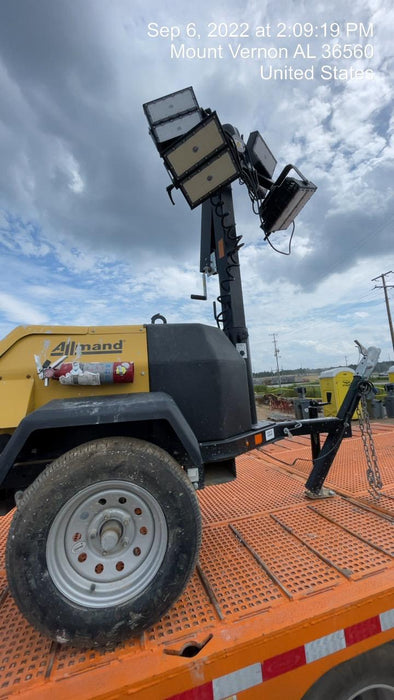 2022 Allmand NLV3GR (4) LED Light Fixture 350W, 23' Vertical Mast, 3kW Prime, Towable, Deep Sea L401, Leveling Jacks, Yanmar T4F 5.8hp