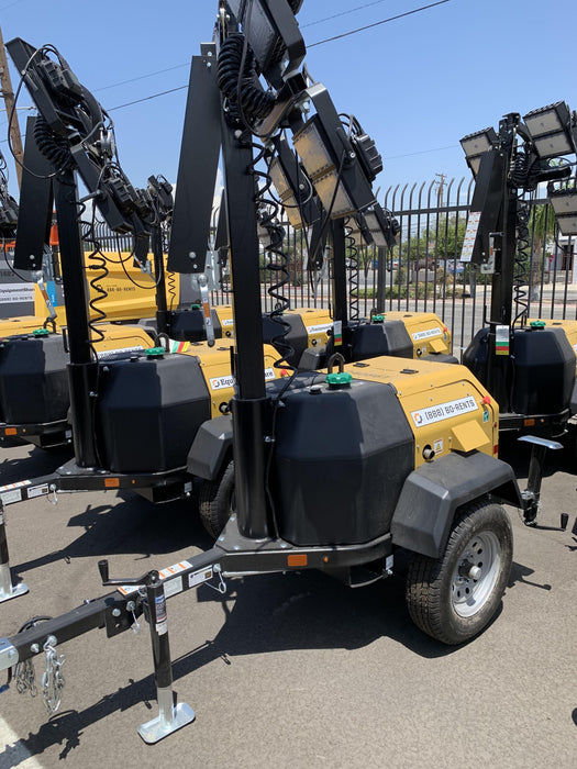 2022 Allmand NLV3GR (4) LED Light Fixture 350W, 23' Vertical Mast, 3kW Prime, Towable, Deep Sea L401, Leveling Jacks, Yanmar T4F 5.8hp