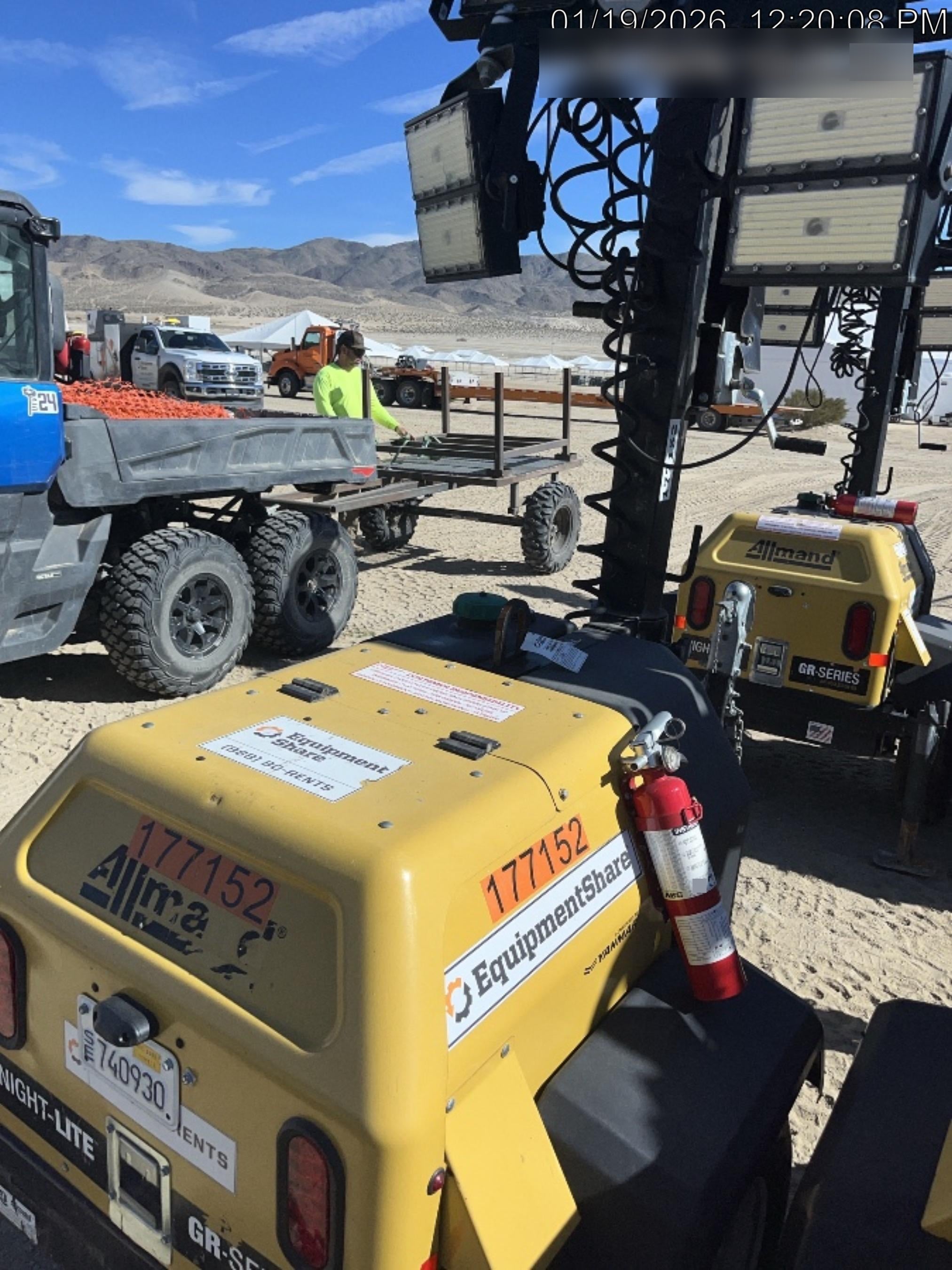 2022 Allmand NLV3GR (4) LED Light Fixture 350W, 23' Vertical Mast, 3kW Prime, Towable, Deep Sea L401, Leveling Jacks, Yanmar T4F 5.8hp