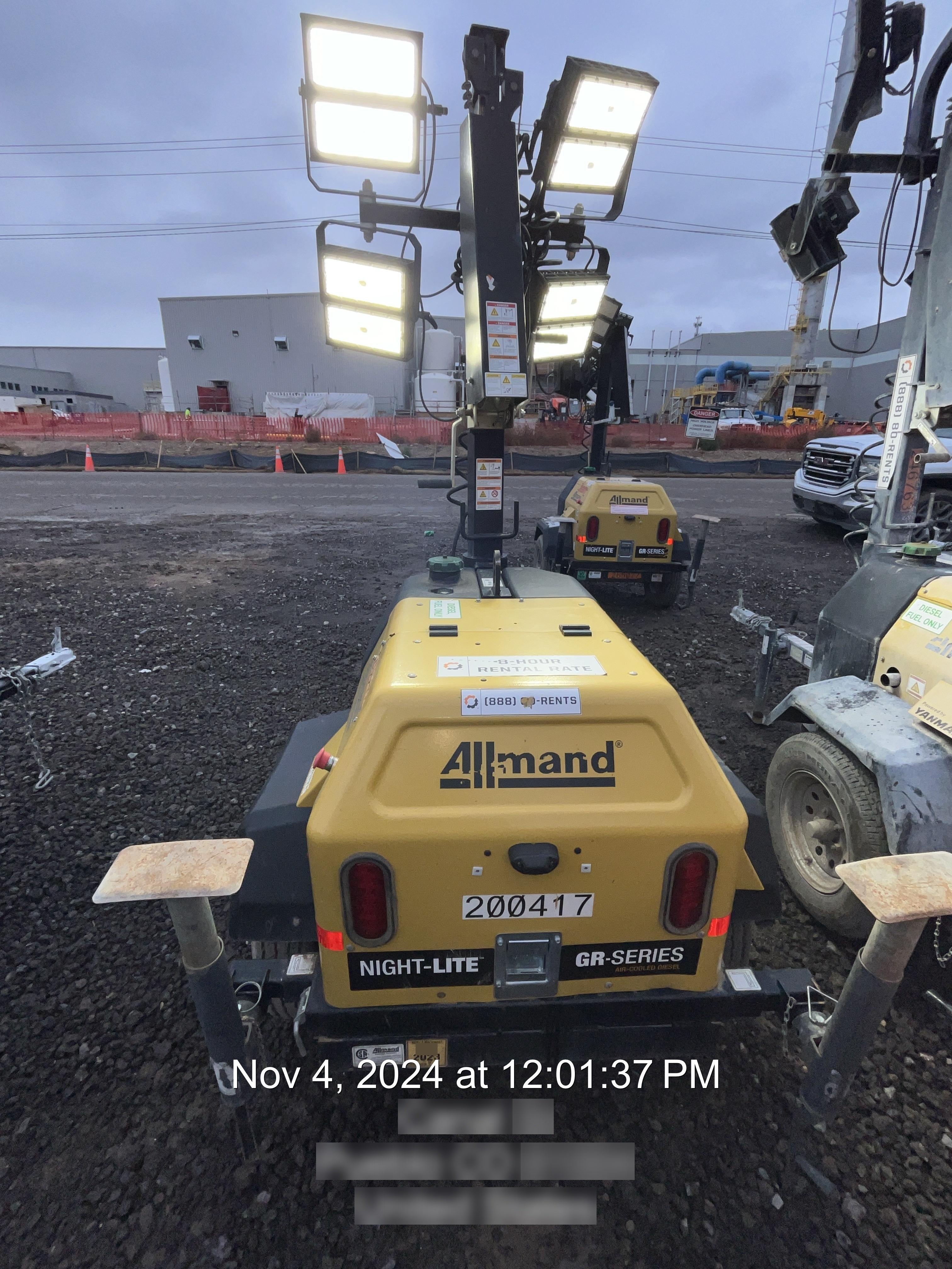 2022 Allmand NLV3GR (4) LED Light Fixture 350W, 23' Vertical Mast, 3kW Prime, Towable, Deep Sea L401, Leveling Jacks, Yanmar T4F 5.8hp