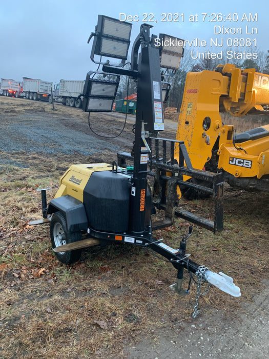 2021 Allmand NLV3GR (4) LED Light Fixture 350W, 23' Vertical Mast, 3kW Prime, Towable, Deep Sea L401, Leveling Jacks, Yanmar T4F 5.8hp