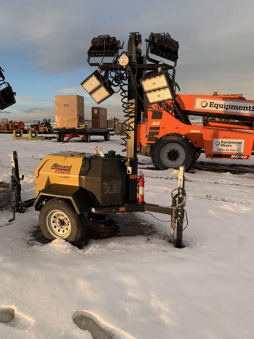 2020 Allmand NLV3GR (4) LED Light Fixture 350W, 23' Vertical Mast, 3kW Prime, Towable, Deep Sea L401, Leveling Jacks, Yanmar T4F 5.8hp