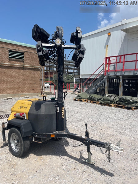 2022 Allmand NLV3GR (4) LED Light Fixture 350W, 23' Vertical Mast, 3kW Prime, Towable, Deep Sea L401, Leveling Jacks, Yanmar T4F 5.8hp