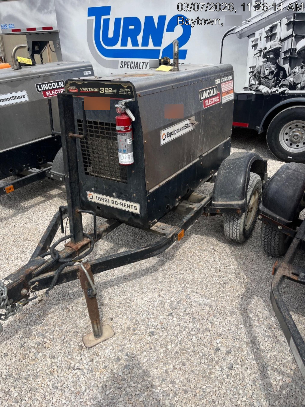 2019 Lincoln Electric Vantage 322 Ready-Pak 3, Two Wheel Trailer, Fender and Light Kit, Cable Rack