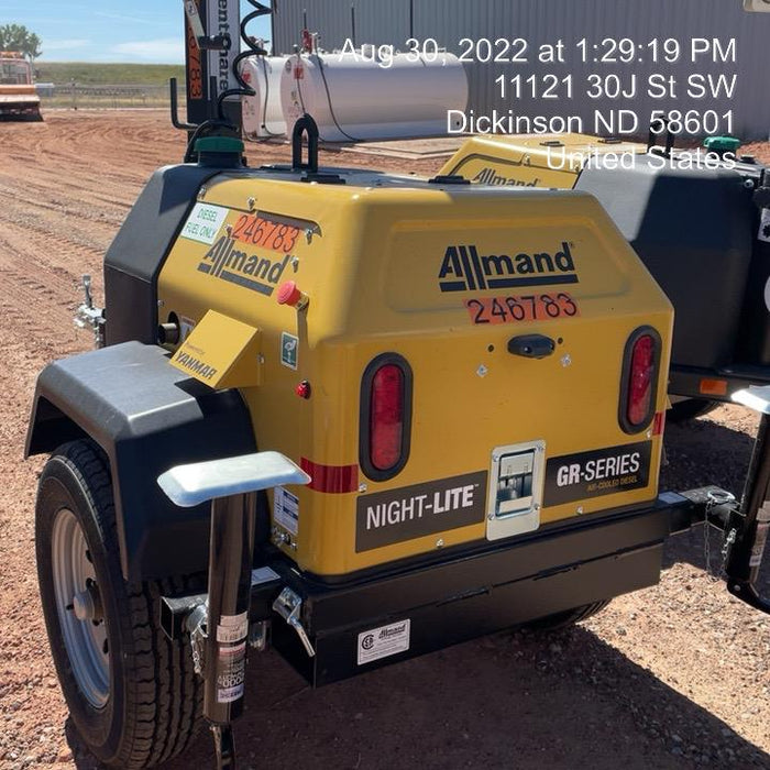 2022 Allmand NLV3GR (4) LED Light Fixture 350W, 23' Vertical Mast, 3kW Prime, Towable, ES Decals, T3