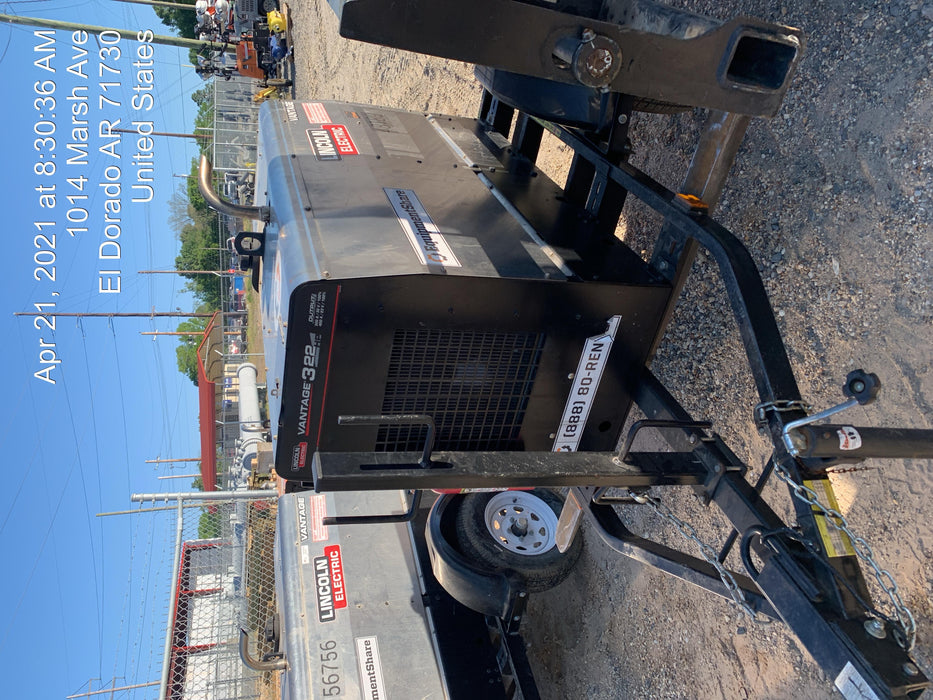 2019 Lincoln Electric Vantage 322 Welder Ready-Pak 3, Two wheel trailer, Fender and Light kit, Cable Rack
