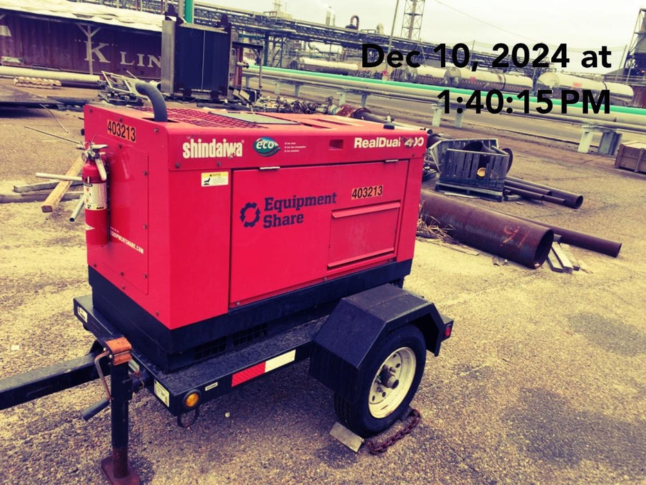 2024 Shindaiwa DGW400MDL Kubota D902 Engine, 23 HP, Dual Op Welder, Wire, Arc, Droop Stick, Tig, and CC Stick Functionality, Simulphase, 3 Phase and 1 Phase Gen Output, Single Axle NB Trlr, Slr Trckl Chrg 12V 12W, Fire Ext