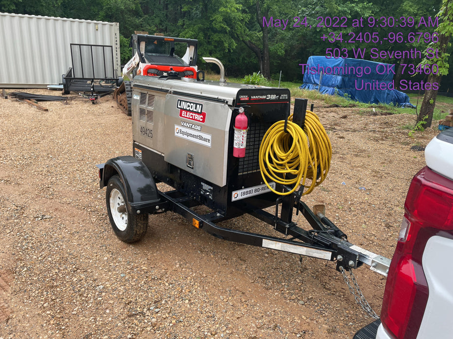 2019 Lincoln Electric Vantage 322 Ready-Pak 3, Two Wheel Trailer, Fender and Light Kit, Cable Rack