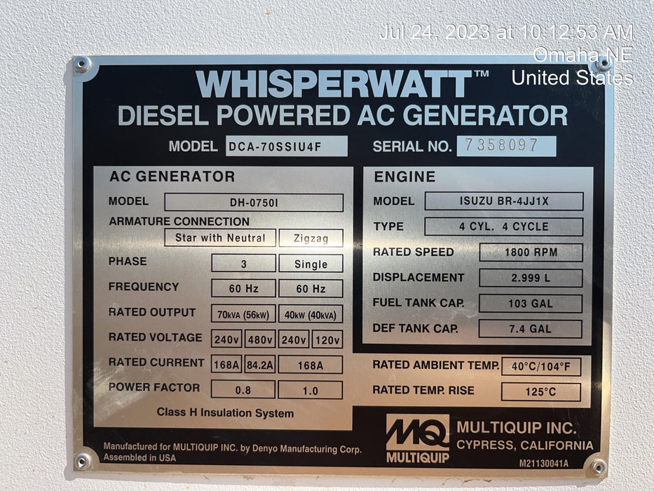 2023 MULTIQUIP DCA70