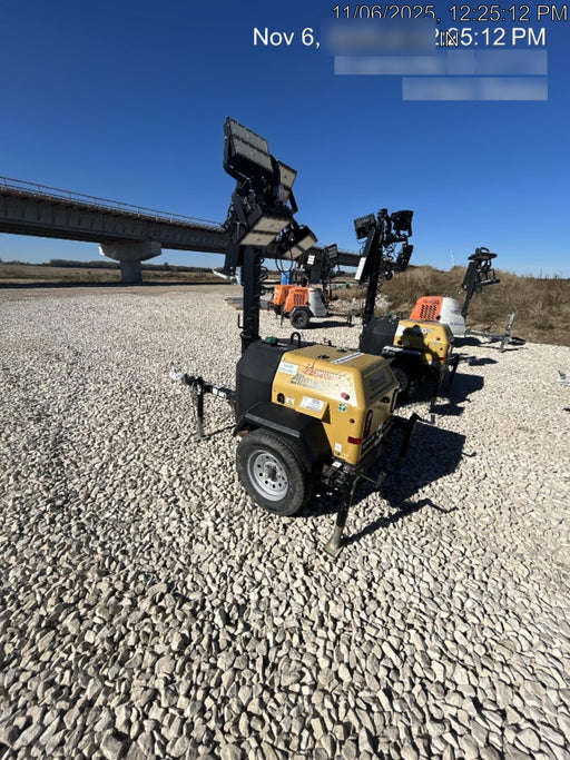 2022 Allmand NLV3GR (4) LED Light Fixture 350W, 23' Vertical Mast, 3kW Prime, Towable, Deep Sea L401, Leveling Jacks, Yanmar T4F 5.8hp