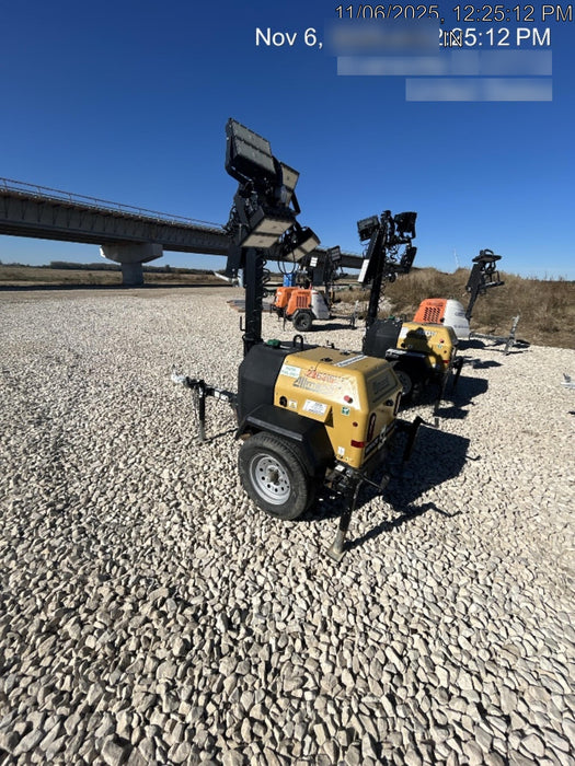 2022 Allmand NLV3GR (4) LED Light Fixture 350W, 23' Vertical Mast, 3kW Prime, Towable, Deep Sea L401, Leveling Jacks, Yanmar T4F 5.8hp