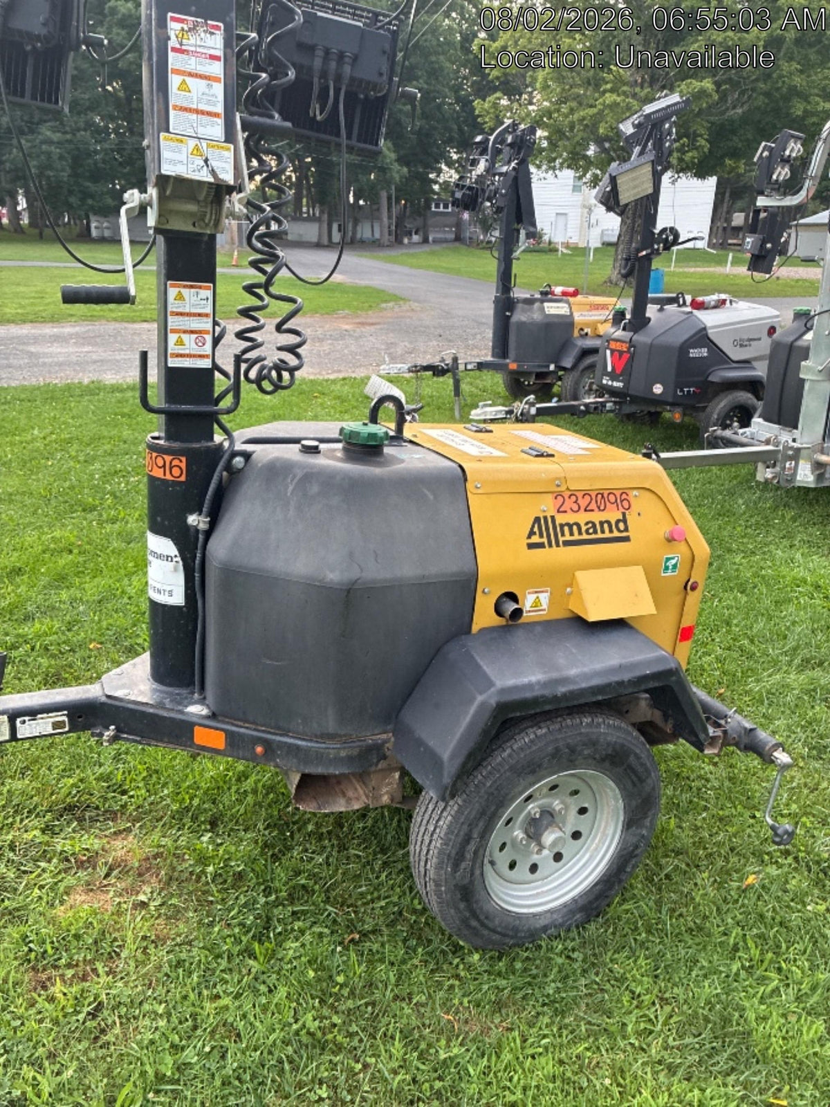 2022 Allmand NLV3GR (4) LED Light Fixture 350W, 23' Vertical Mast, 3kW Prime, Towable, Deep Sea L401, Leveling Jacks, Yanmar T4F 5.8hp