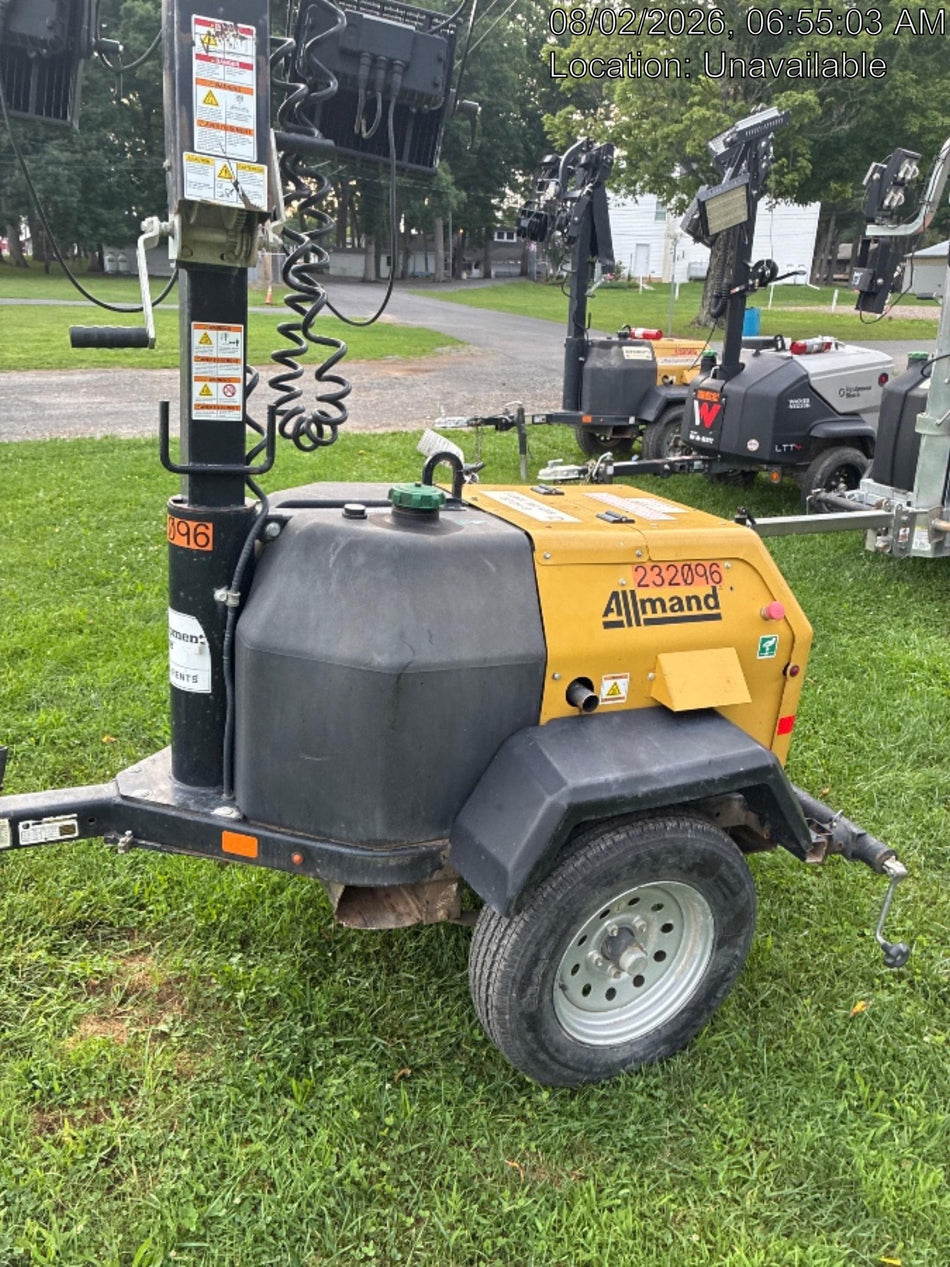 2022 Allmand NLV3GR (4) LED Light Fixture 350W, 23' Vertical Mast, 3kW Prime, Towable, Deep Sea L401, Leveling Jacks, Yanmar T4F 5.8hp