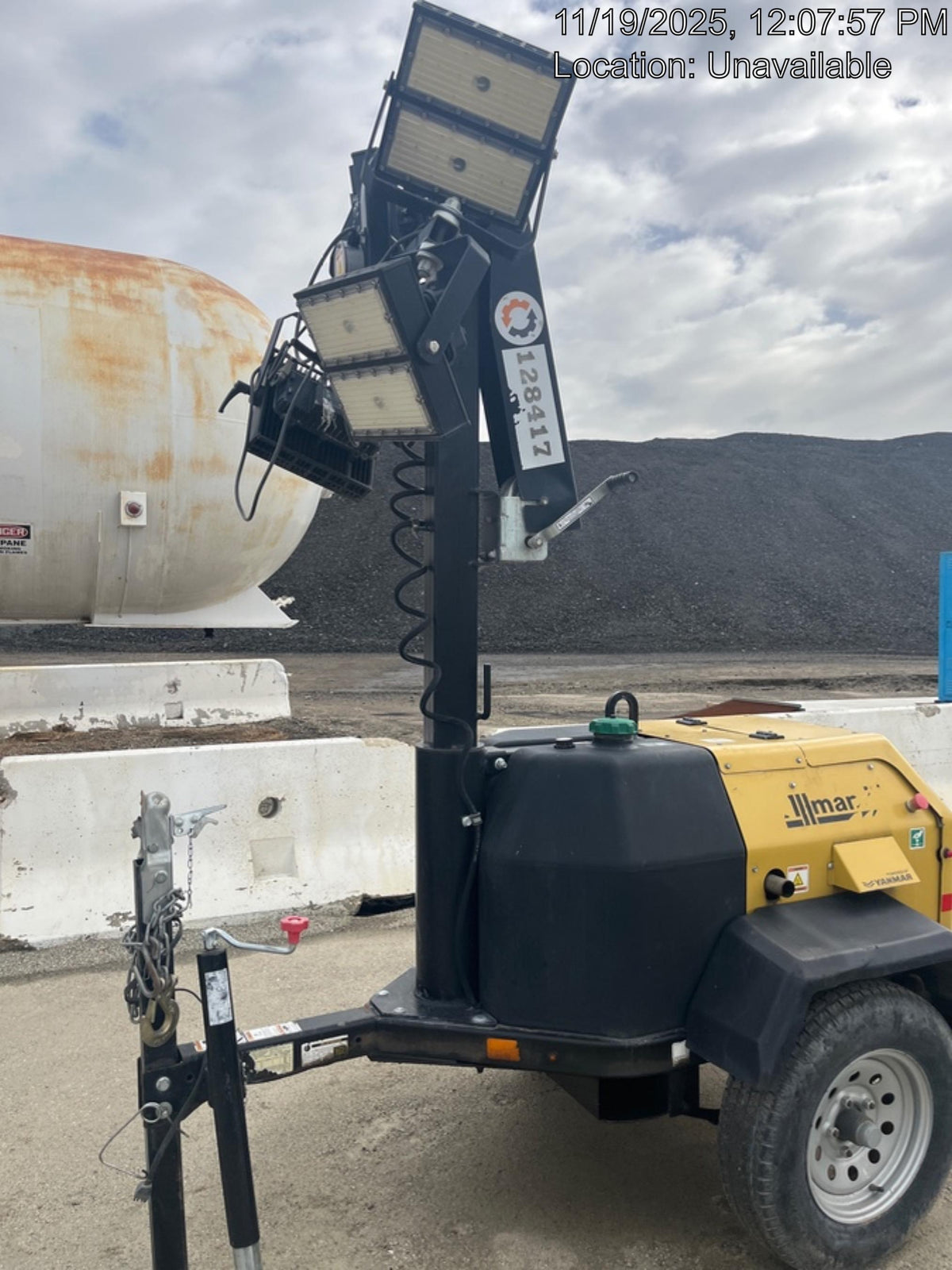 2021 Allmand NLV3GR (4) LED Light Fixture 350W, 23' Vertical Mast, 3kW Prime, Towable, Deep Sea L401, Leveling Jacks, Yanmar T4F 5.8hp