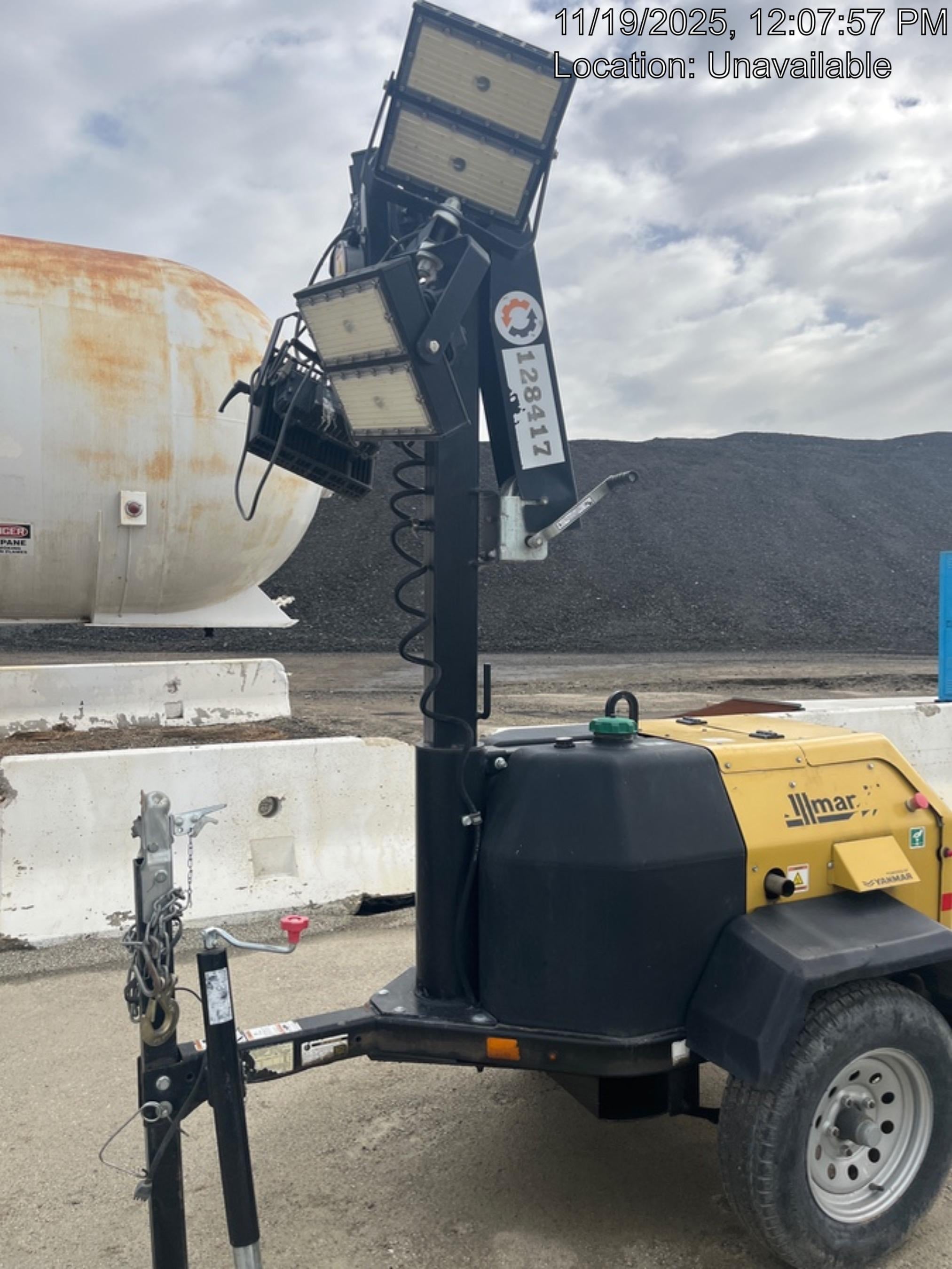 2021 Allmand NLV3GR (4) LED Light Fixture 350W, 23' Vertical Mast, 3kW Prime, Towable, Deep Sea L401, Leveling Jacks, Yanmar T4F 5.8hp