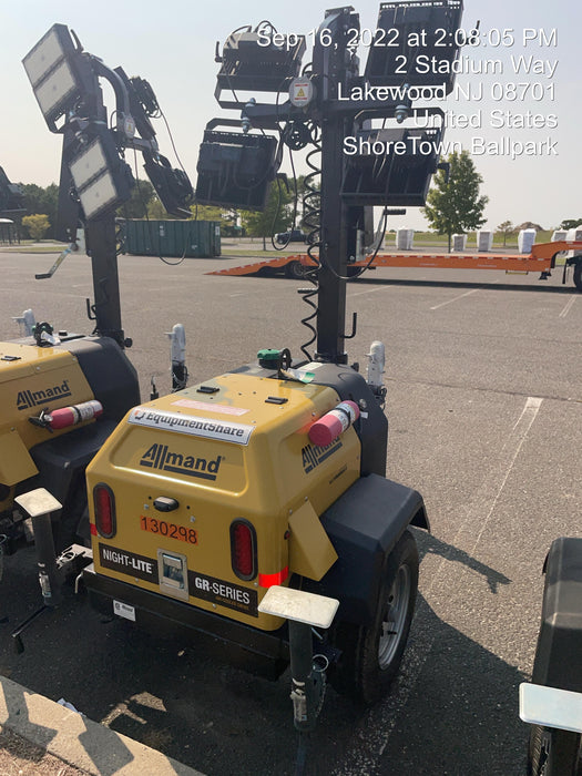 2021 Allmand NLV3GR (4) LED Light Fixture 350W, 23' Vertical Mast, 3kW Prime, Towable, Deep Sea L401, Leveling Jacks, Yanmar T4F 5.8hp