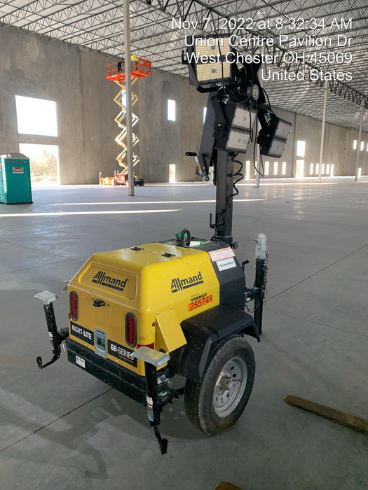 2022 Allmand NLV3GR (4) LED Light Fixture 350W, 23' Vertical Mast, 3kW Prime, Towable, ES Decals, T3