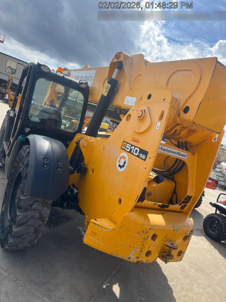 2019 JCB 510-56 Open ROPS, 74 HP, Solid Tires, Worklights, Beacon, Aux Hydraulics, Lifting Eye w/66" Carriage/60" Forks