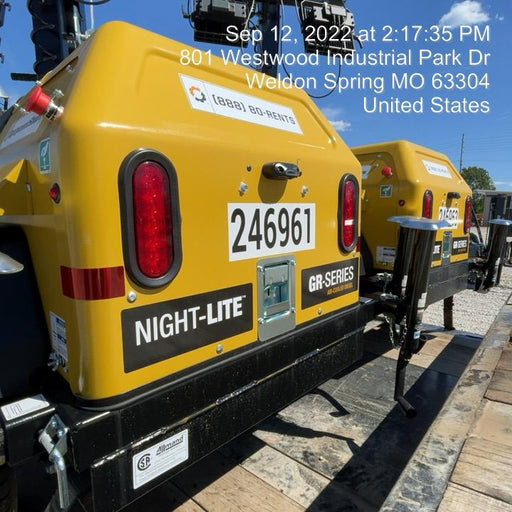 2022 Allmand NLV3GR (4) LED Light Fixture 350W, 23' Vertical Mast, 3kW Prime, Towable, ES Decals, T3