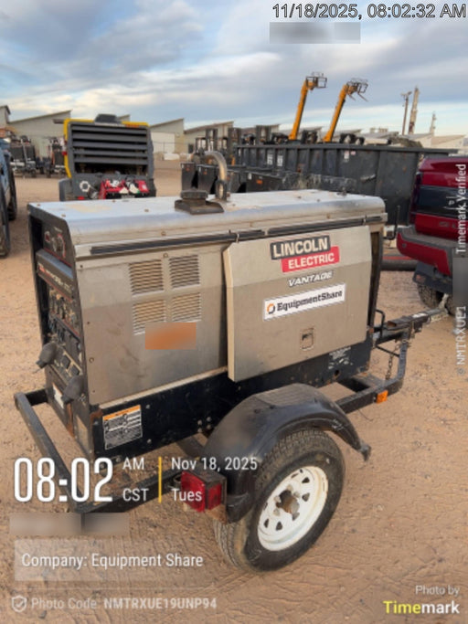 2019 Lincoln Electric Vantage 322 Welder Ready-Pak 3, Two wheel trailer, Fender and Light kit, Cable Rack