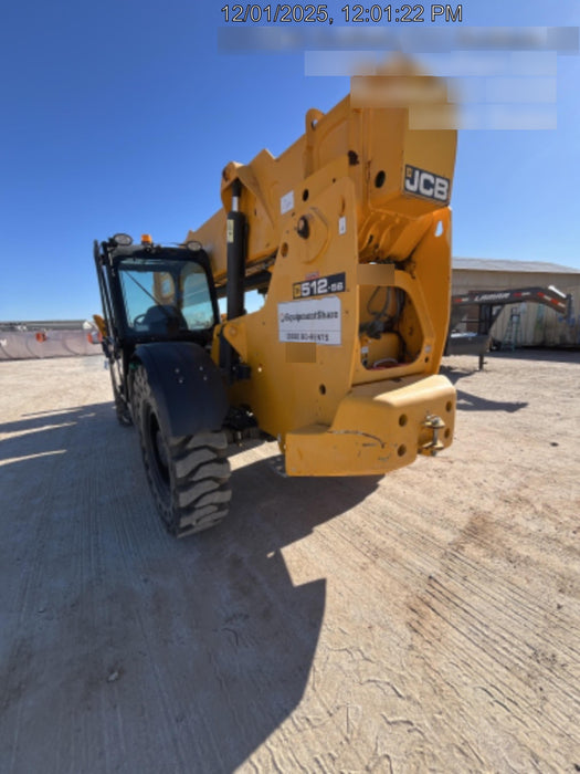 2019 JCB 512-56 74 HP w/CAB/HVAC, Beacon, Aux Hydraulics, Worklights, Solid Tires w/60" Carriage/Forks
