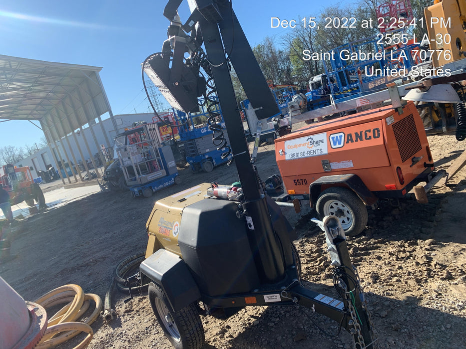 2022 Allmand NLV3GR (4) LED Light Fixture 350W, 23' Vertical Mast, 3kW Prime, Towable, Deep Sea L401, Leveling Jacks, Yanmar T4F 5.8hp