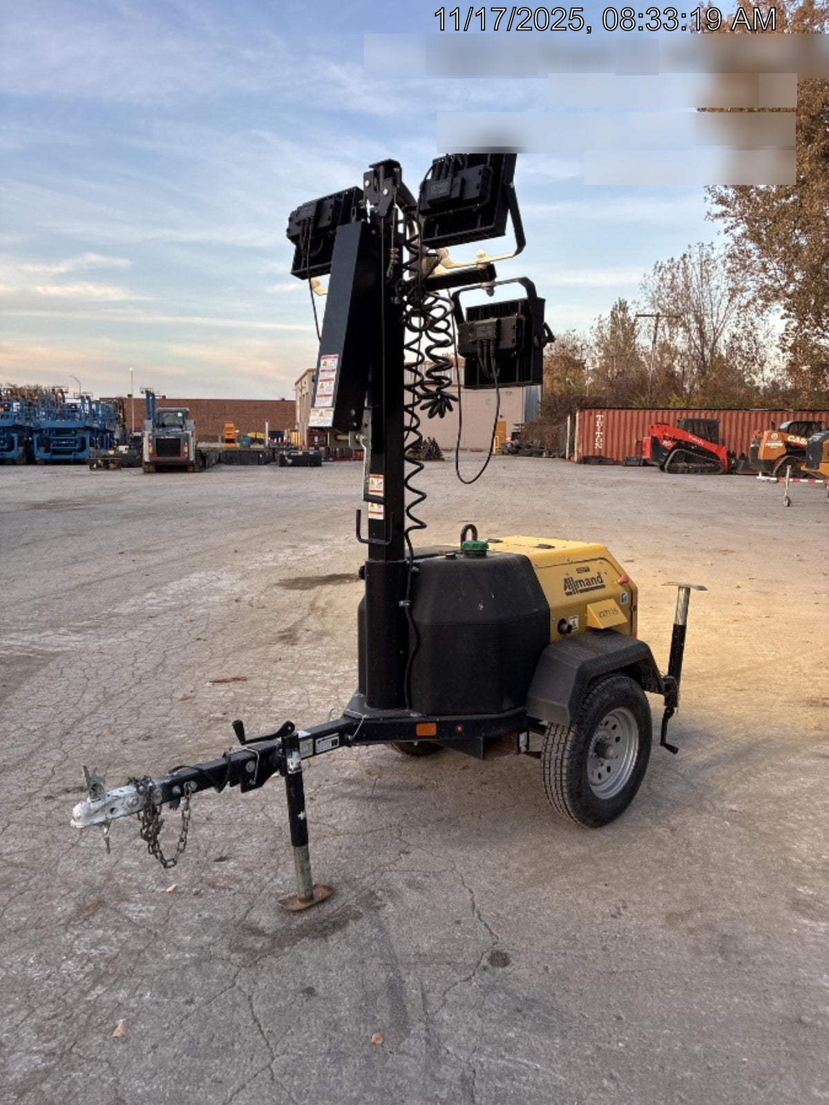 2022 Allmand NLV3GR (4) LED Light Fixture 350W, 23' Vertical Mast, 3kW Prime, Towable, Deep Sea L401, Leveling Jacks, Yanmar T4F 5.8hp