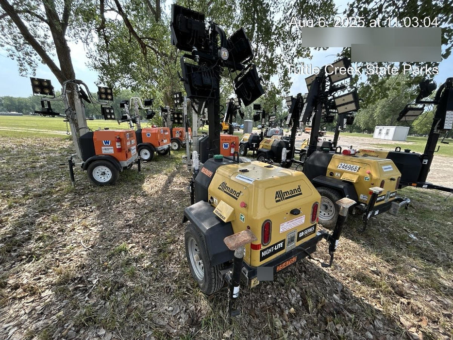 2022 Allmand NLV3GR (4) LED Light Fixture 350W, 23' Vertical Mast, 3kW Prime, Towable, ES Decals, T3