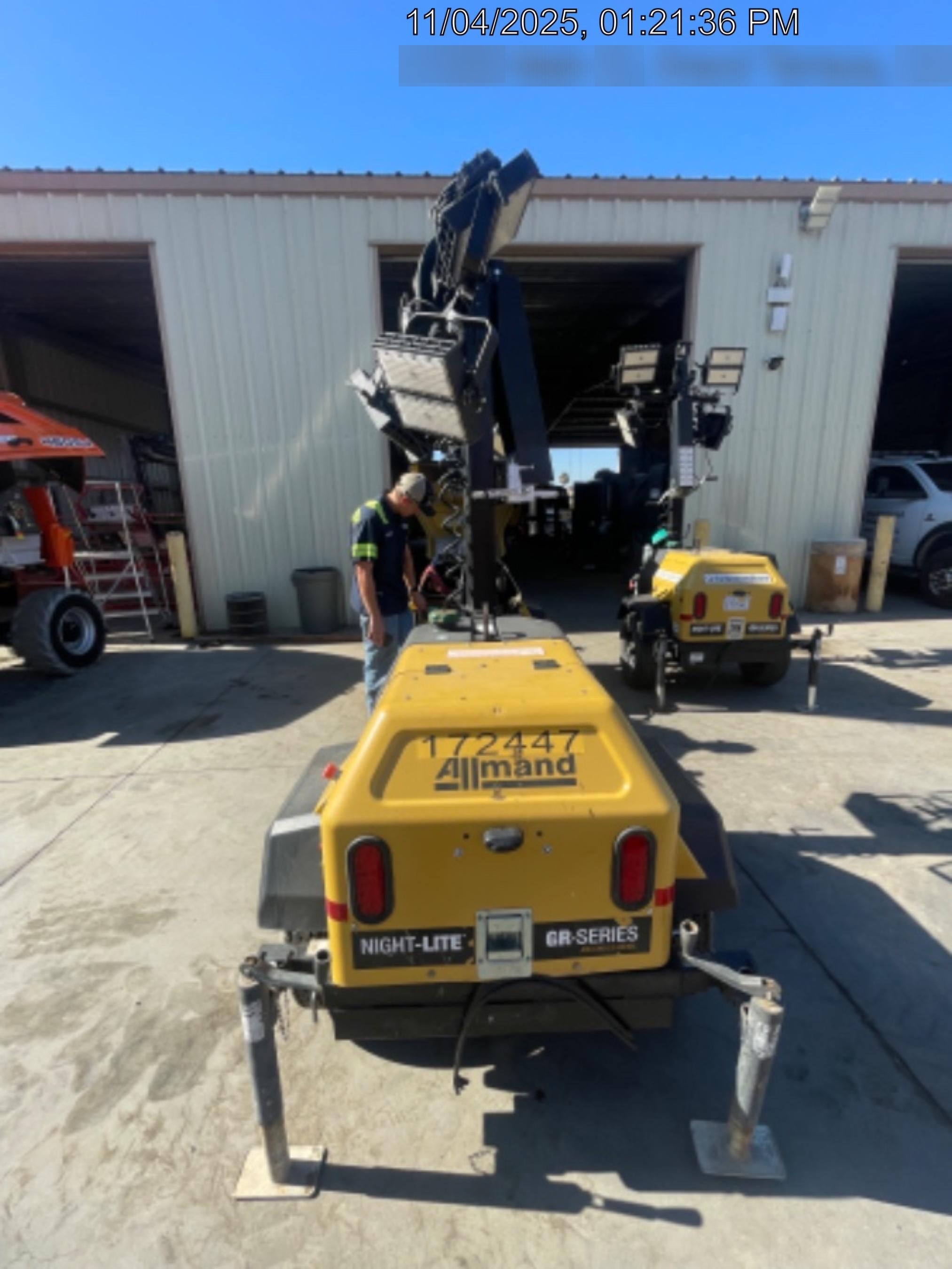 2021 Allmand NLV3GR (4) LED Light Fixture 350W, 23' Vertical Mast, 3kW Prime, Towable, Deep Sea L401, Leveling Jacks, Yanmar T4F 5.8hp