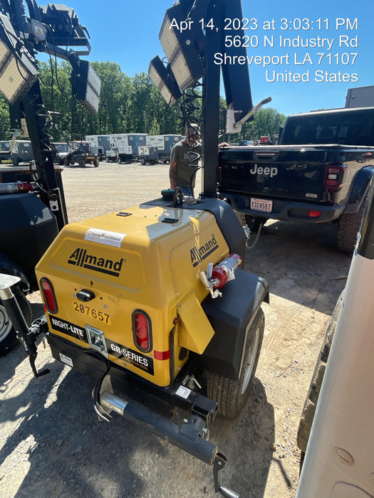 2022 Allmand NLV3GR (4) LED Light Fixture 350W, 23' Vertical Mast, 3kW Prime, Towable, Deep Sea L401, Leveling Jacks, Yanmar T4F 5.8hp