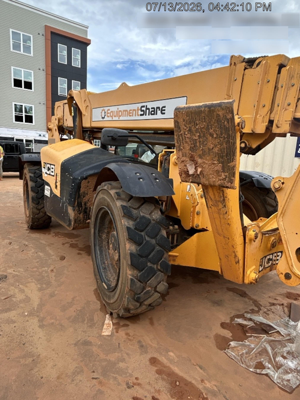 2019 JCB 510-56 Open ROPS, 74 HP, Solid Tires, Worklights, Beacon, Aux Hydraulics, Lifting Eye w/72" Carriage/60" Forks