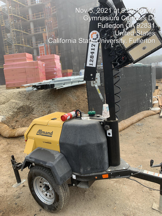 2021 Allmand NLV3GR (4) LED Light Fixture 350W, 23' Vertical Mast, 3kW Prime, Towable, Deep Sea L401, Leveling Jacks, Yanmar T4F 5.8hp