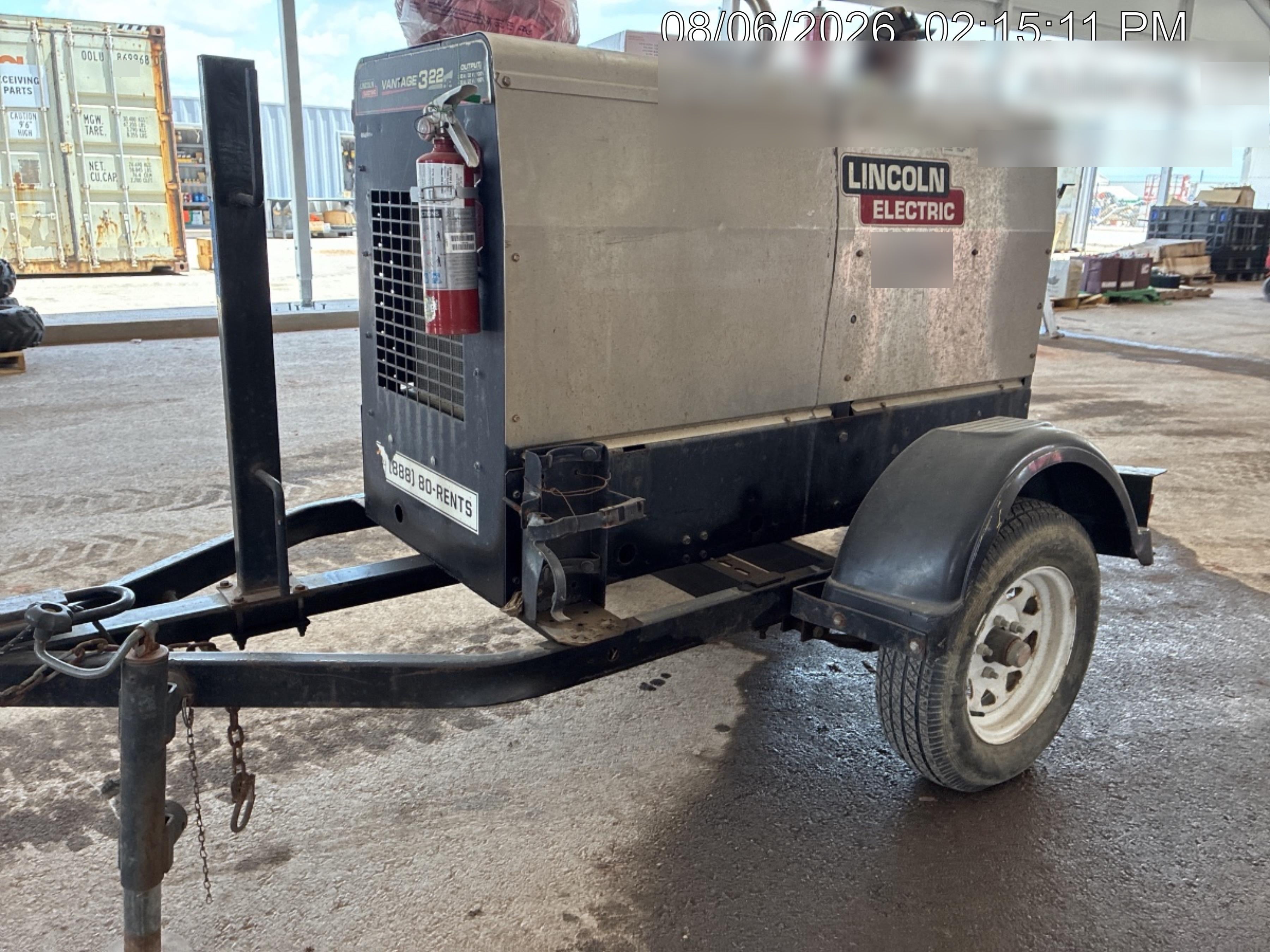 2019 Lincoln Electric Vantage 322 Welder Ready-Pak 3, Two wheel trailer, Fender and Light kit, Cable Rack
