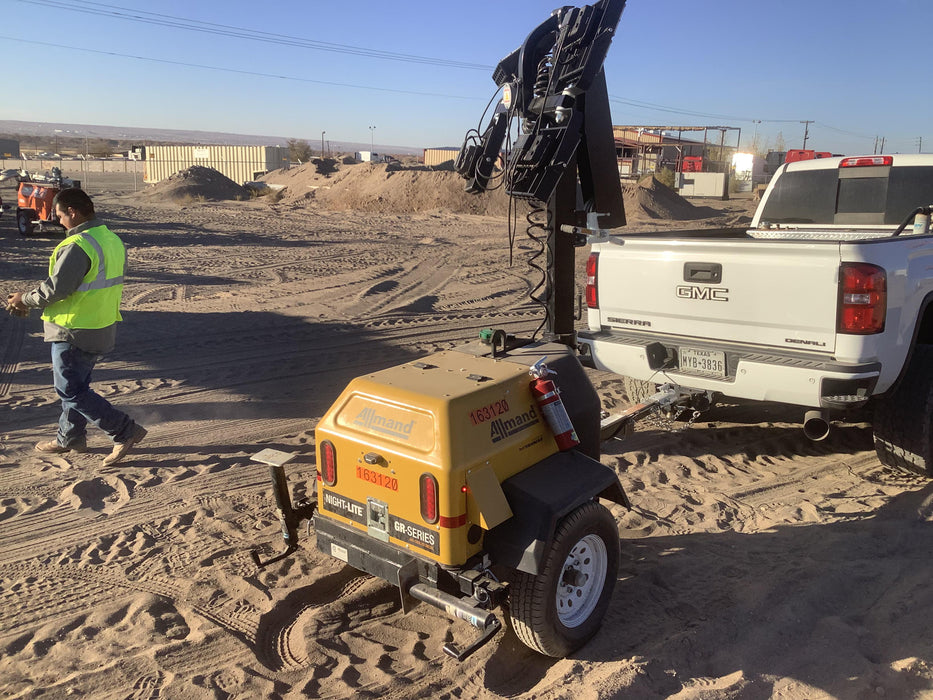 2021 Allmand NLV3GR (4) LED Light Fixture 350W, 23' Vertical Mast, 3kW Prime, Towable, Deep Sea L401, Leveling Jacks, Yanmar T4F 5.8hp